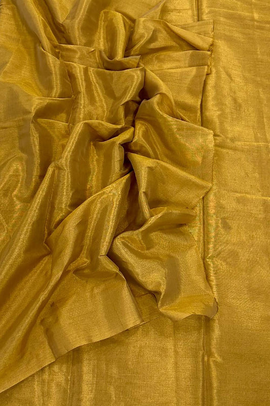 Golden Chanderi Handloom Plain Tissue Silk Saree - Luxurion World