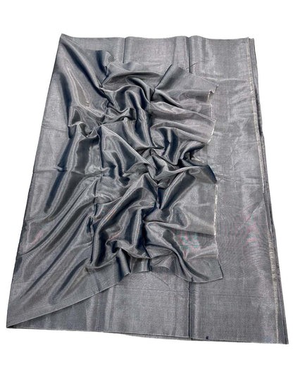 Silver Chanderi Handloom Plain Tissue Silk Saree - Luxurion World