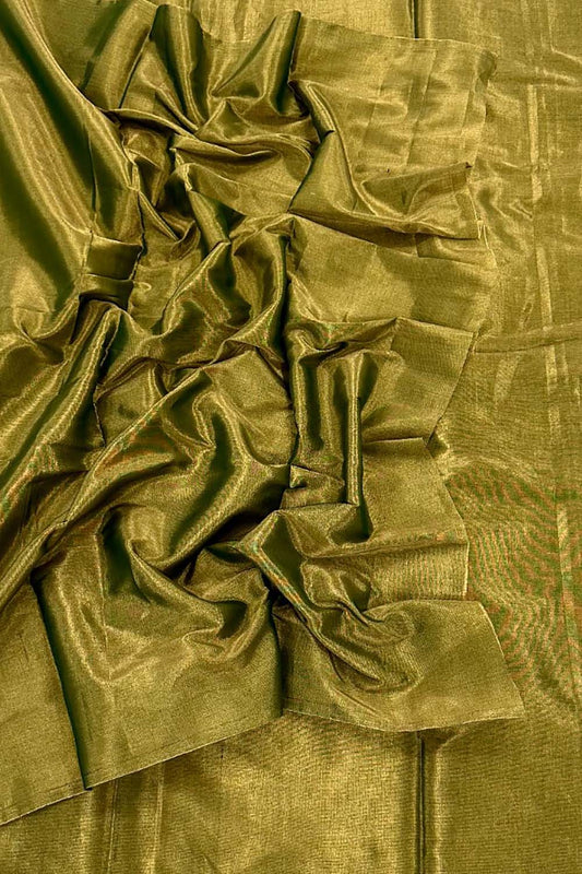 Green Chanderi Handloom Plain Tissue Silk Saree