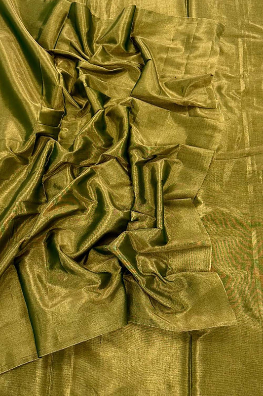 Green Chanderi Handloom Plain Tissue Silk Saree - Luxurion World