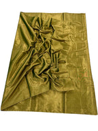 Green Chanderi Handloom Plain Tissue Silk Saree - Luxurion World
