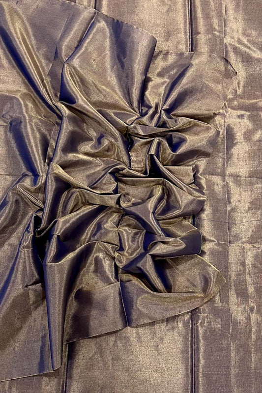 Brown Chanderi Handloom Plain Tissue Silk Saree - Luxurion World