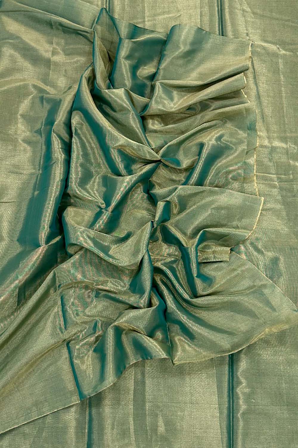 Green Chanderi Handloom Plain Tissue Silk Saree - Luxurion World