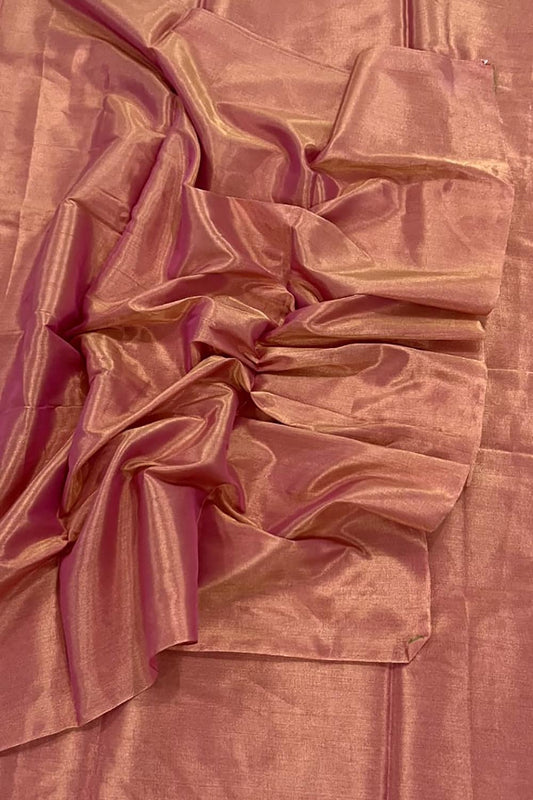 Pink Chanderi Handloom Plain Tissue Silk Saree - Luxurion World