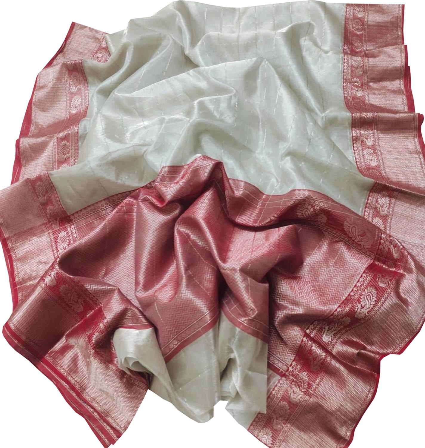 Elegant Off White Chanderi Handloom Pure Katan Silk Saree - Luxurion World