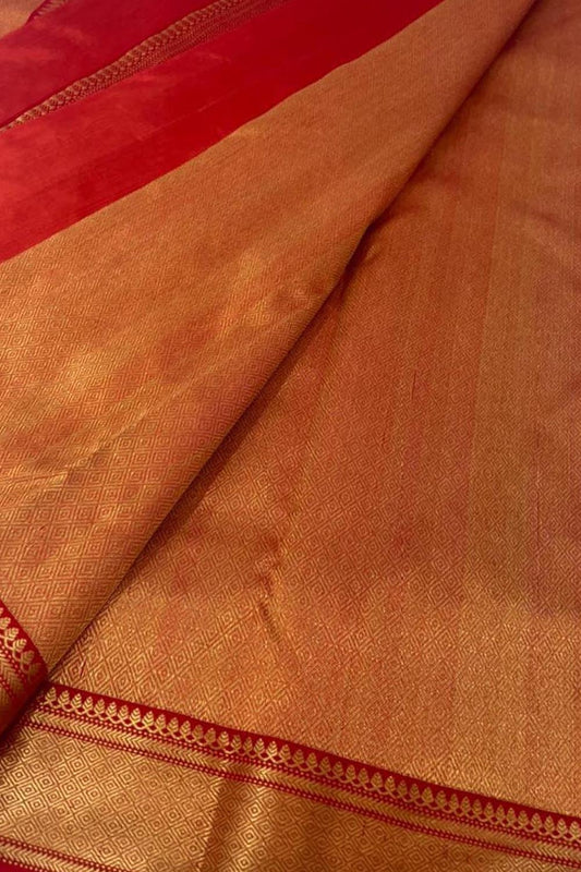 Elegant Orange Chanderi Handloom Pure Tissue Silk Saree