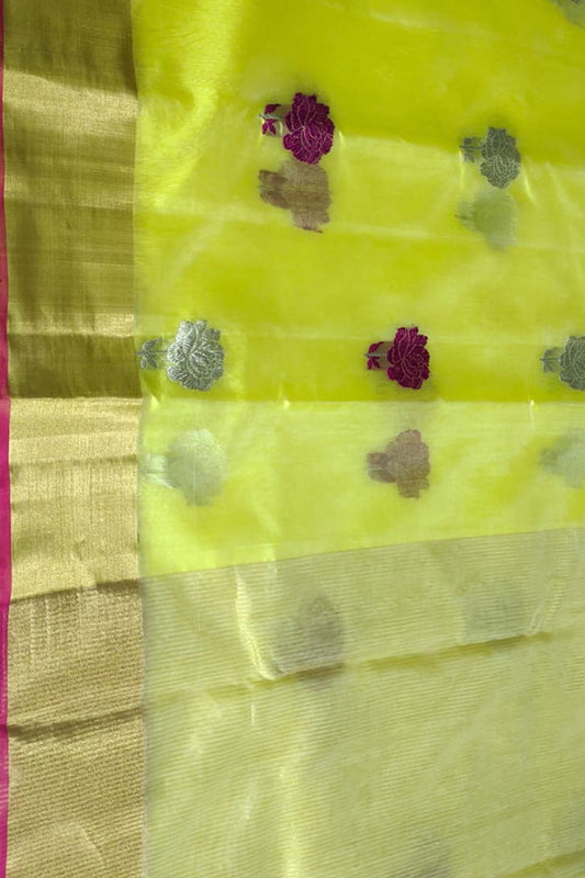 Exquisite Yellow Chanderi Handloom Pure Katan Silk Saree: A Timeless Elegance