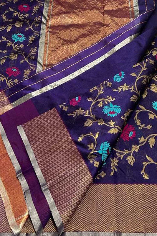 Elegant Blue Chanderi Handloom Pure Katan Silk Saree - Luxurion World