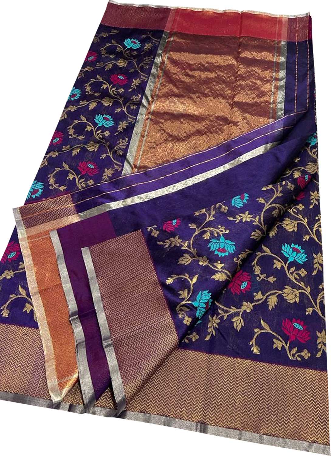 Elegant Blue Chanderi Handloom Pure Katan Silk Saree - Luxurion World