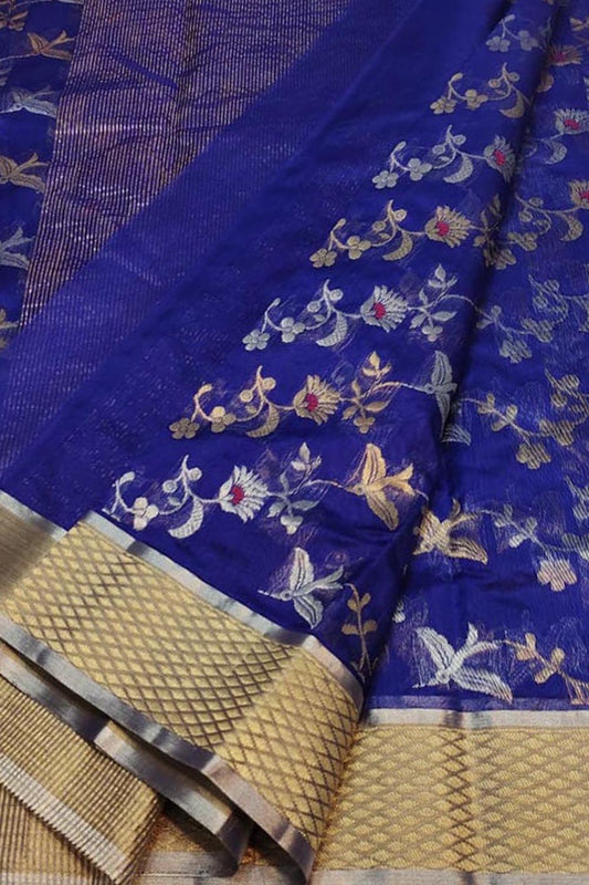 Elegant Blue Chanderi Handloom Pure Katan Silk Saree - Luxurion World