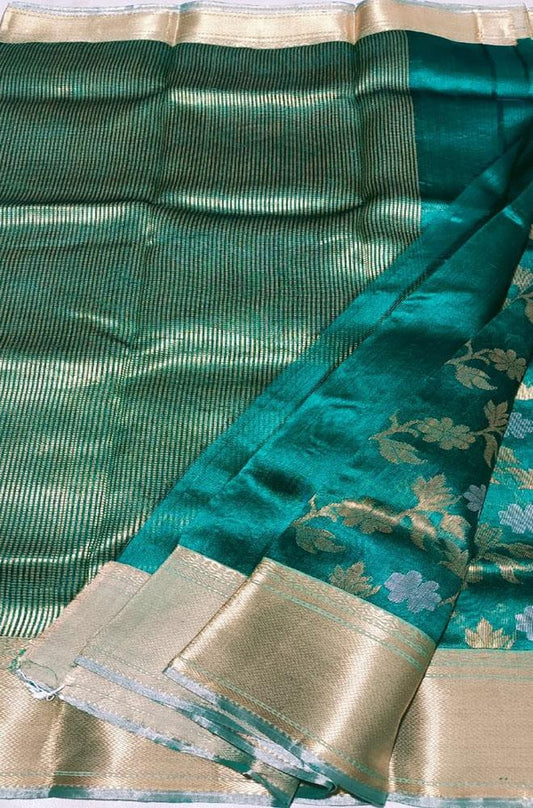 Green Handloom Chanderi Pure Silk Saree - Luxurion World