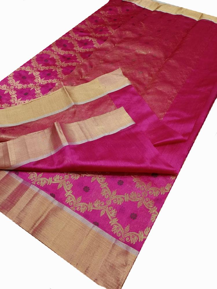 Pink Handloom Chanderi Pure Silk Saree - Luxurion World