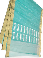 Blue Handloom Chanderi Pure Katan Silk Small Booti Saree - Luxurion World