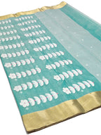 Blue Handloom Chanderi Pure Katan Silk Small Booti Saree - Luxurion World