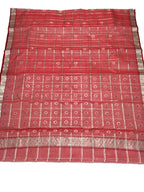 Red Handloom Chanderi Pure Katan Silk Checks Design Meena Motifs Saree - Luxurion World