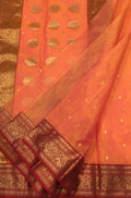 Orange Handloom Chanderi Pure Katan Silk Saree - Luxurion World