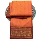 Orange Handloom Chanderi Pure Katan Silk Saree - Luxurion World