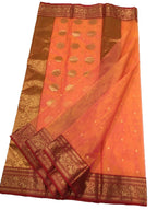Orange Handloom Chanderi Pure Katan Silk Saree - Luxurion World