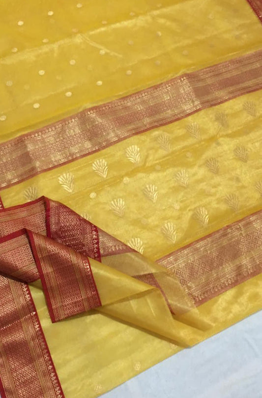 Yellow Handloom Chanderi Pure Tissue Silk Saree - Luxurion World