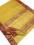 Yellow Handloom Chanderi Pure Tissue Silk Saree - Luxurion World