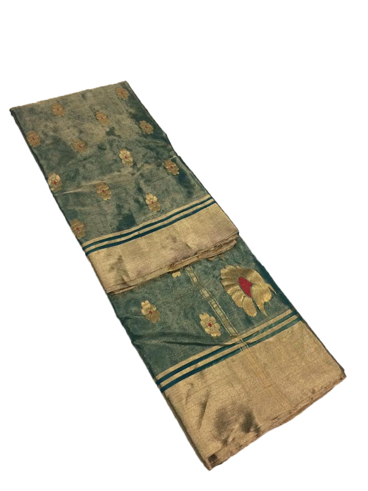 Green Handloom Chanderi Pure Tissue Silk Meena Booti Saree - Luxurion World