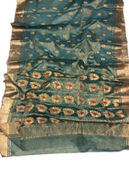 Green Handloom Chanderi Pure Tissue Silk Meena Booti Saree - Luxurion World