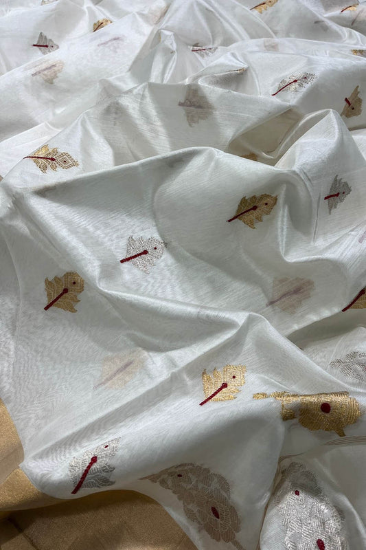 Elegant Off White Chanderi Silk Saree - Luxurion World