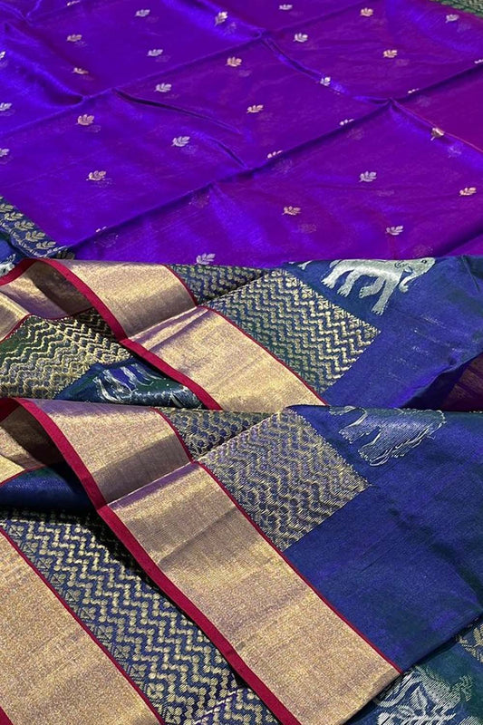 Exquisite Purple Chanderi Handloom Silk Saree - Luxurion World