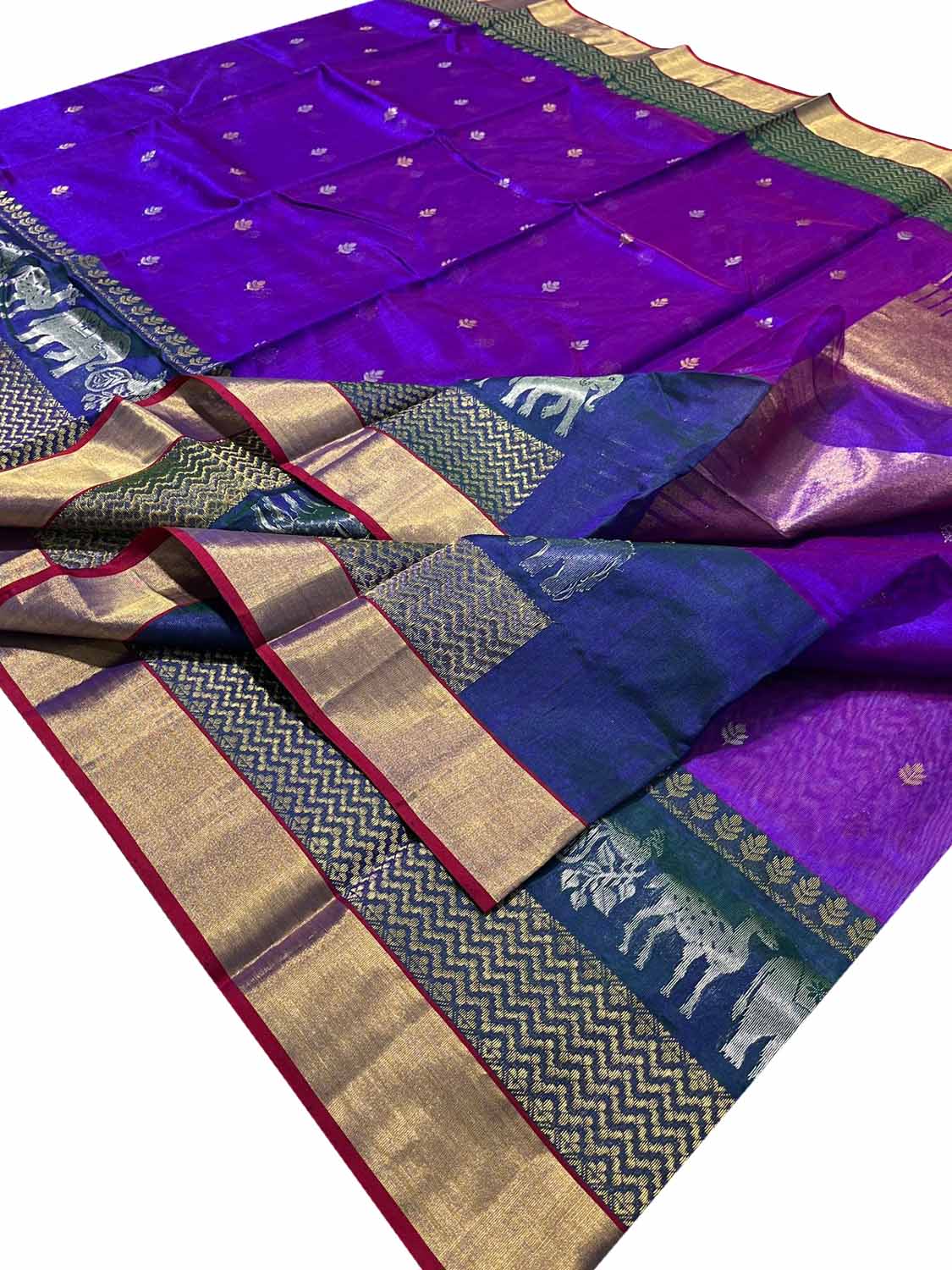 Exquisite Purple Chanderi Handloom Silk Saree - Luxurion World