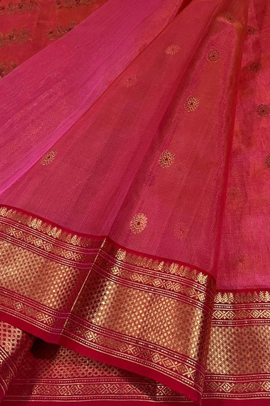 Elegant Pink Chanderi Handloom Silk Saree - Luxurion World