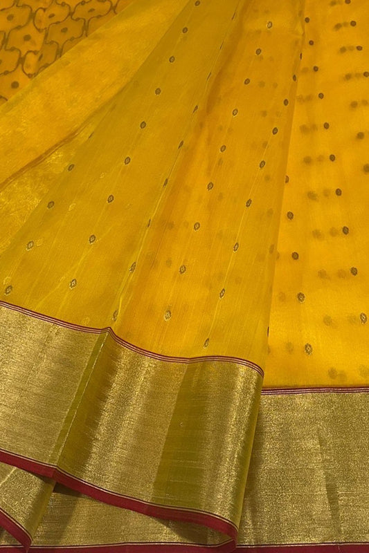 Yellow Chanderi Handloom Katan Silk Saree - Luxurion World
