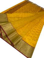 Yellow Chanderi Handloom Katan Silk Saree - Luxurion World