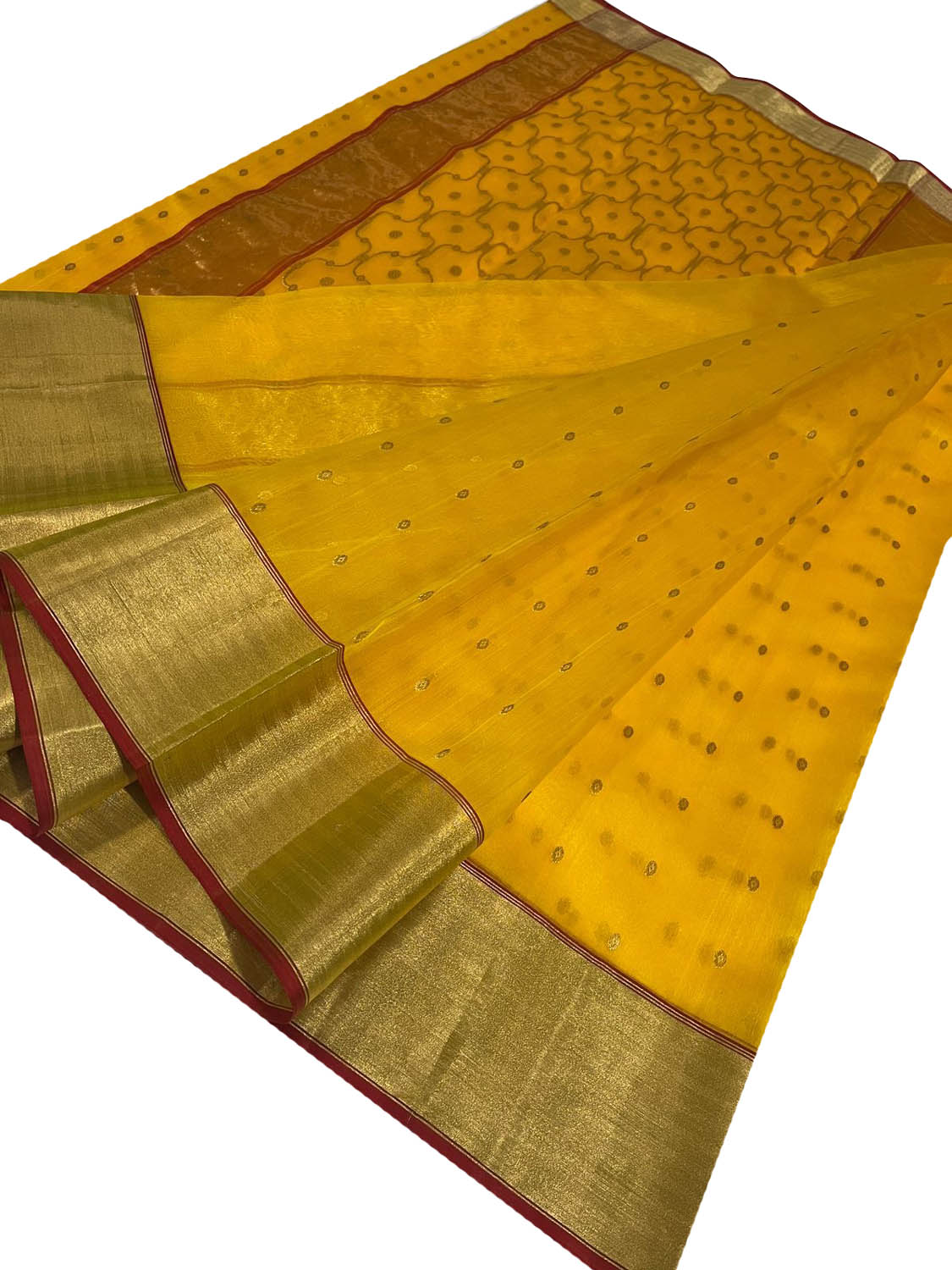 Yellow Chanderi Handloom Katan Silk Saree - Luxurion World
