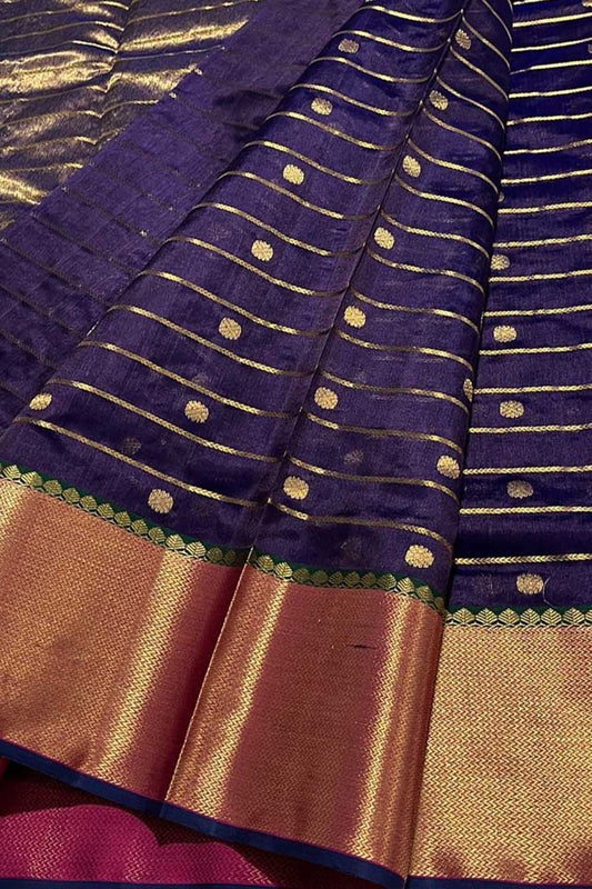 Exquisite Purple Chanderi Handloom Katan Silk Saree - Luxurion World