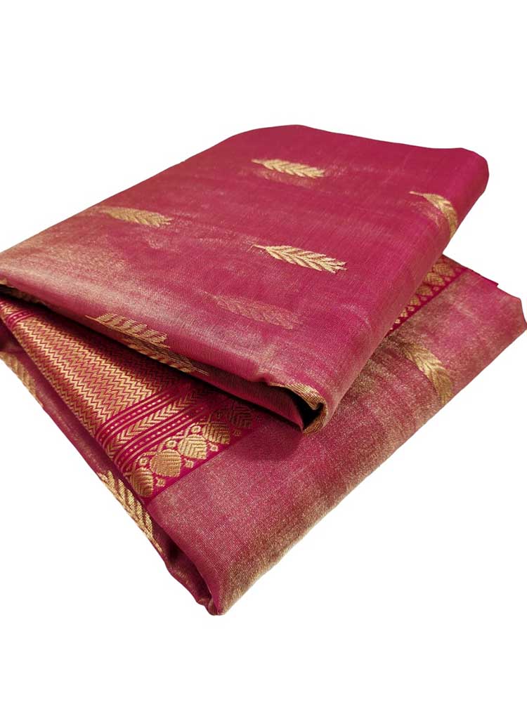 Pink Handloom Chanderi Pure Katan Tissue Silk Saree - Luxurion World