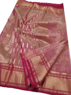 Pink Handloom Chanderi Pure Katan Tissue Silk Saree - Luxurion World