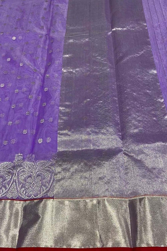 Purple Chanderi Handloom Pure Katan Silk Saree - Luxurion World