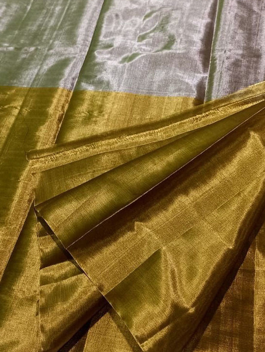 Grey Chanderi Handloom Pure Tissue Silk Saree - Luxurion World