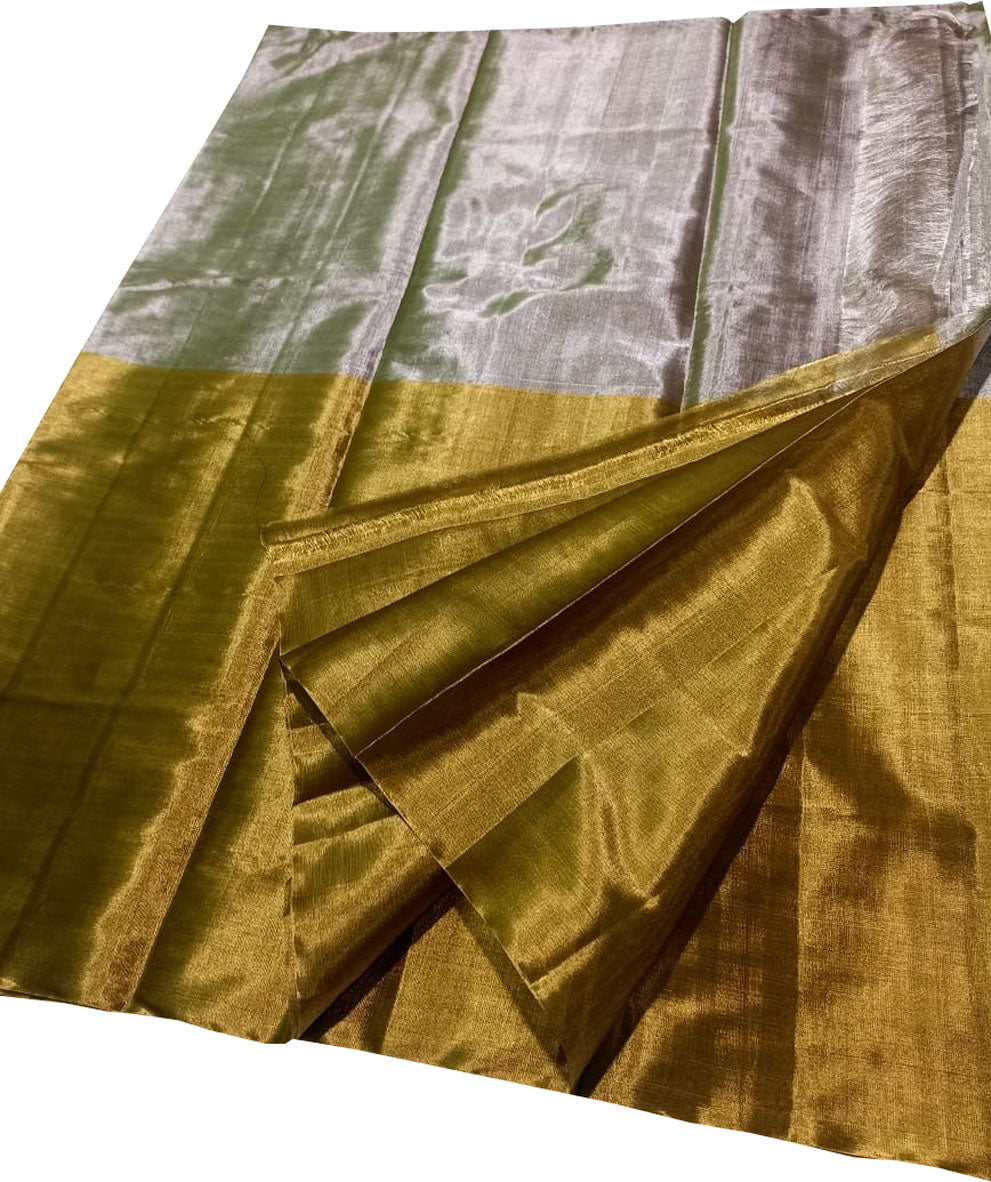 Grey Chanderi Handloom Pure Tissue Silk Saree - Luxurion World