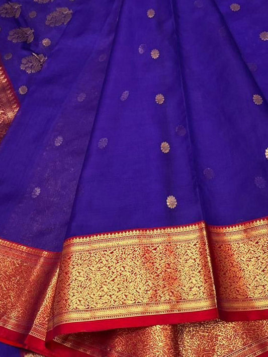 Blue Chanderi Handloom Pure Katan Silk Saree - Luxurion World