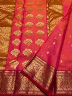 Pink Shot Chanderi Handloom Pure Katan Silk Saree - Luxurion World