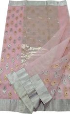 Pink Chanderi Handloom Pure Katan Silk Sona Roopa Saree - Luxurion World