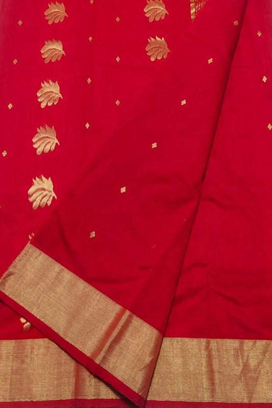 Red Chanderi Handloom Cotton Silk Saree - Luxurion World