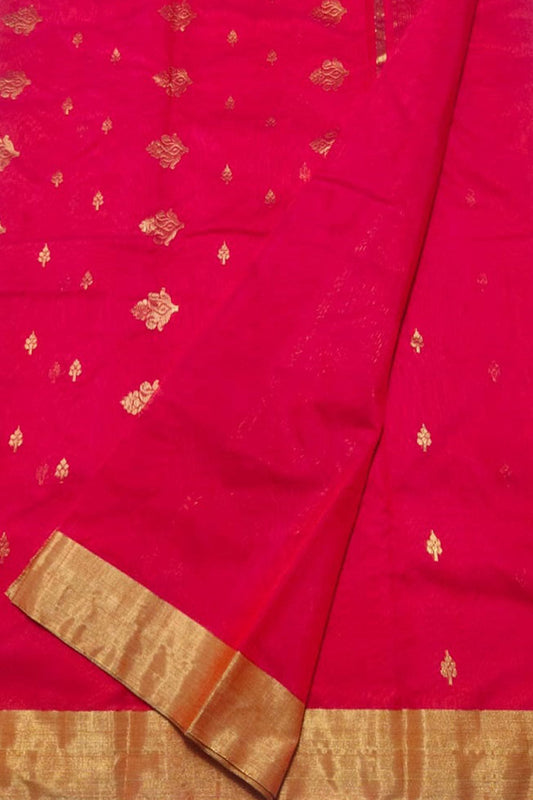 Pink Chanderi Handloom Cotton Silk Saree - Luxurion World
