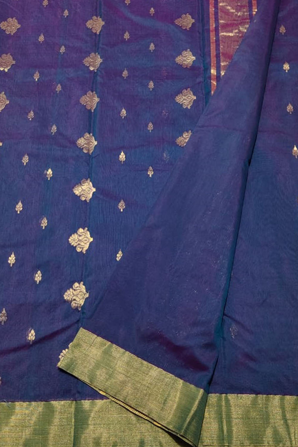 Blue Chanderi Handloom Cotton Silk Saree - Luxurion World