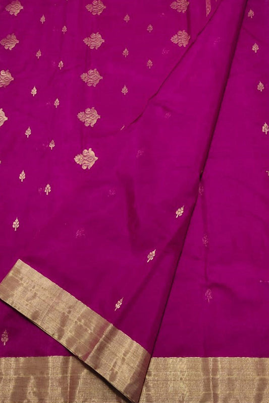 Purple Chanderi Handloom Cotton Silk Saree - Luxurion World