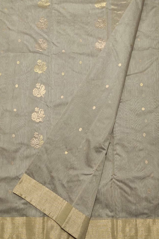 Grey Chanderi Handloom Cotton Silk Saree - Luxurion World