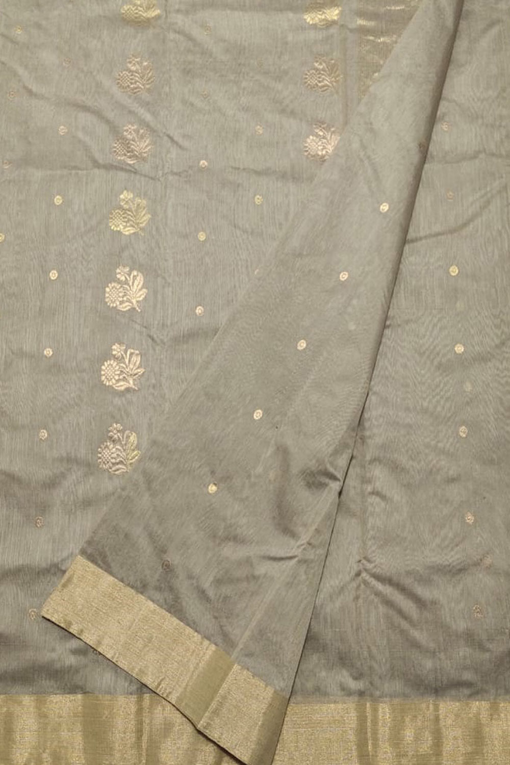 Grey Chanderi Handloom Cotton Silk Saree - Luxurion World