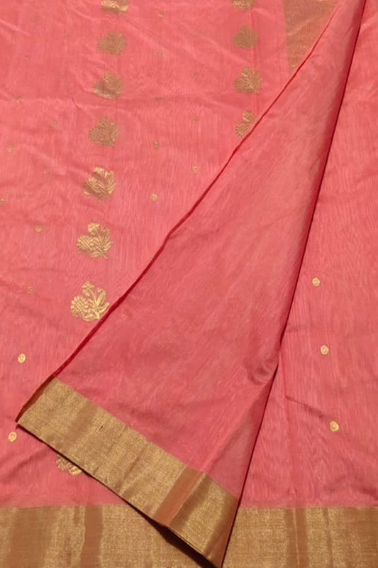 Pink Chanderi Handloom Cotton Silk Saree - Luxurion World