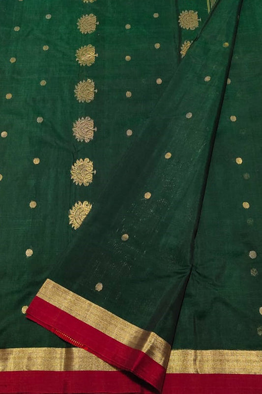 Green Chanderi Handloom Cotton Silk Saree - Luxurion World